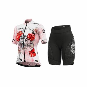 ALÉ Rövid kerékpáros mez rövidnadrággal - SKULL LADY - rózsaszín/fekete