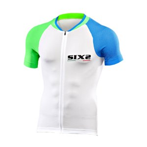 SIX2 Rövid ujjú kerékpáros mez - BIKE3 ULTRALIGHT - fehér/zöld/kék
